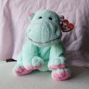 Ty Plush Hippo - Mint Green and Pink